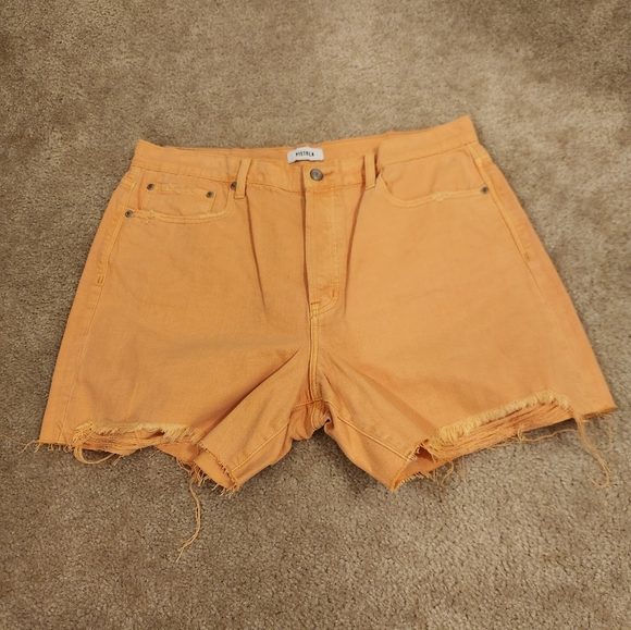 Pistola Orange Cut Off High Rise Jean Shorts 35" Waist Womens Size 32 #R419 - Picture 1 of 5